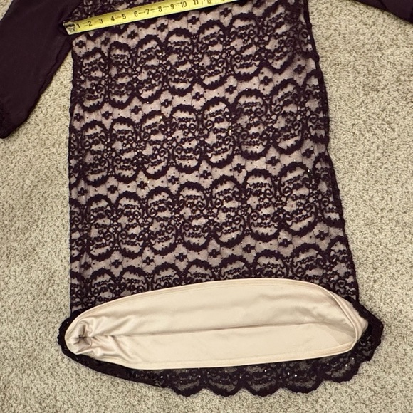 R&M Richards Plum Formal Lace Sequin Floral Sheath Dress 14W Mother of Bride - Picture 11 of 13